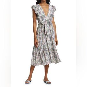 BYTIMO (Norway) Floral V-Neck Wrap Midi Dress Sz L